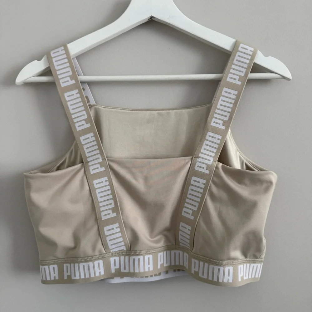 Puma Training Strong Square Neck Crop Top Stone Large